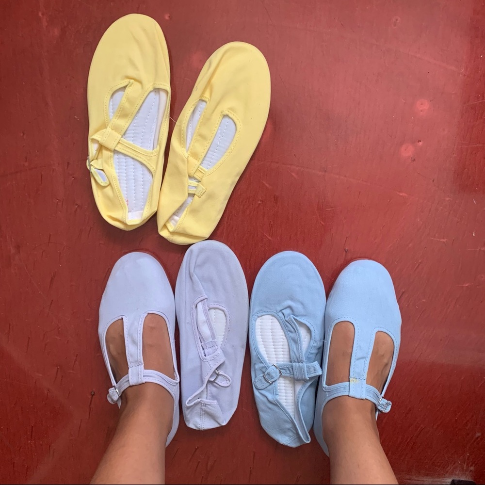 3 Maryjane T-strap shoes yellow, light blue & light lilac